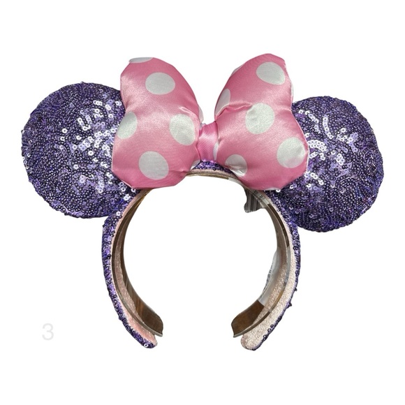 Disney Accessories - 😎 Disney Parks Minnie Mouse Purple Sequin Ears Pink Puffy Polka Dot Bow NWT 3